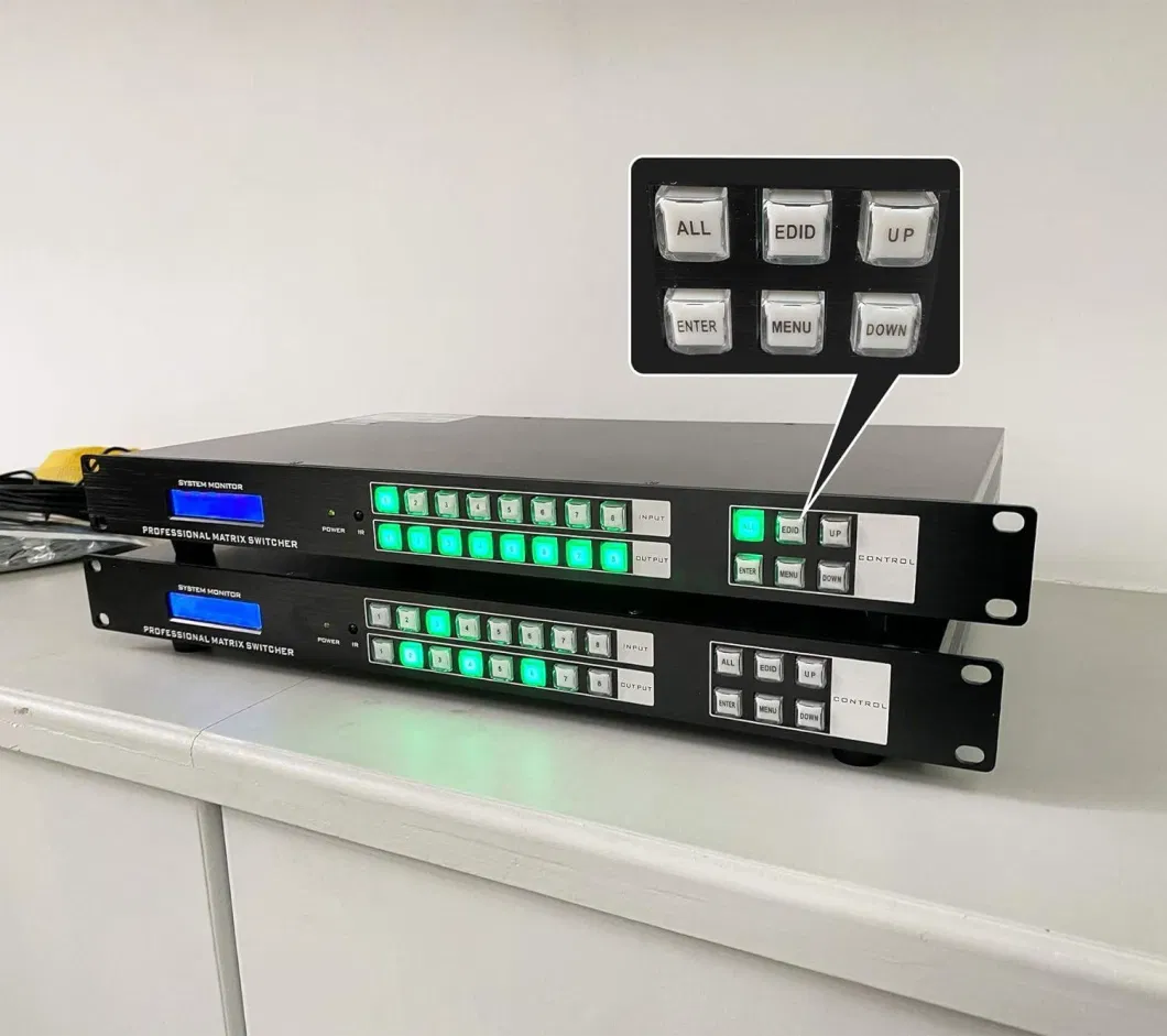 Custom 4K HDMI Matrix Switch 8X8, 4K@30Hz Rack Mount Switcher &amp; Splitter with Backlit RS232 LAN Port and EDID, Built-in Us Adi Chip (8 in 8 Out)