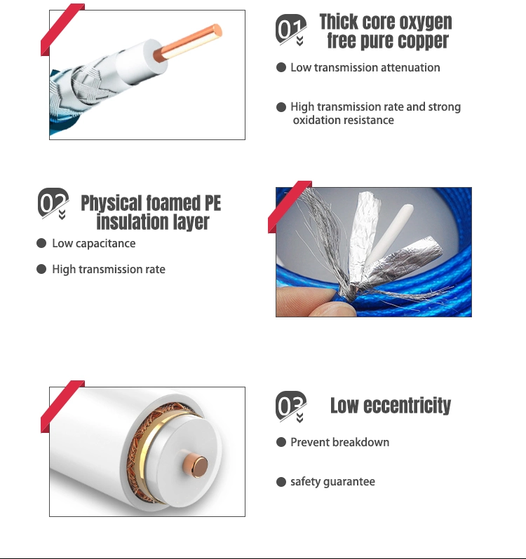 High Performance Low Loss 75 Ohm Rg Series RG6 Rg58 Rg 11 Coaxial Cable for CCTV Communication Cable
