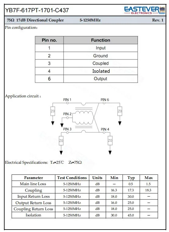 75ohm 17dB Directional Coupler for CATV Use, Inductors/Transformer Supplier Factory China