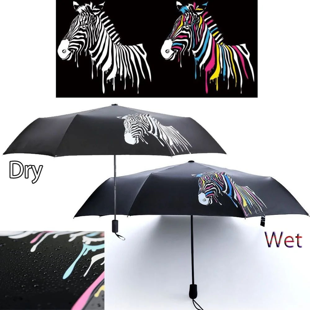 China Factory Promotion Color Changing Umbrella Rain and Sun Automatic Folding Umbrella Water Color Change Outdoor Auto Gift Umbrella for Kids