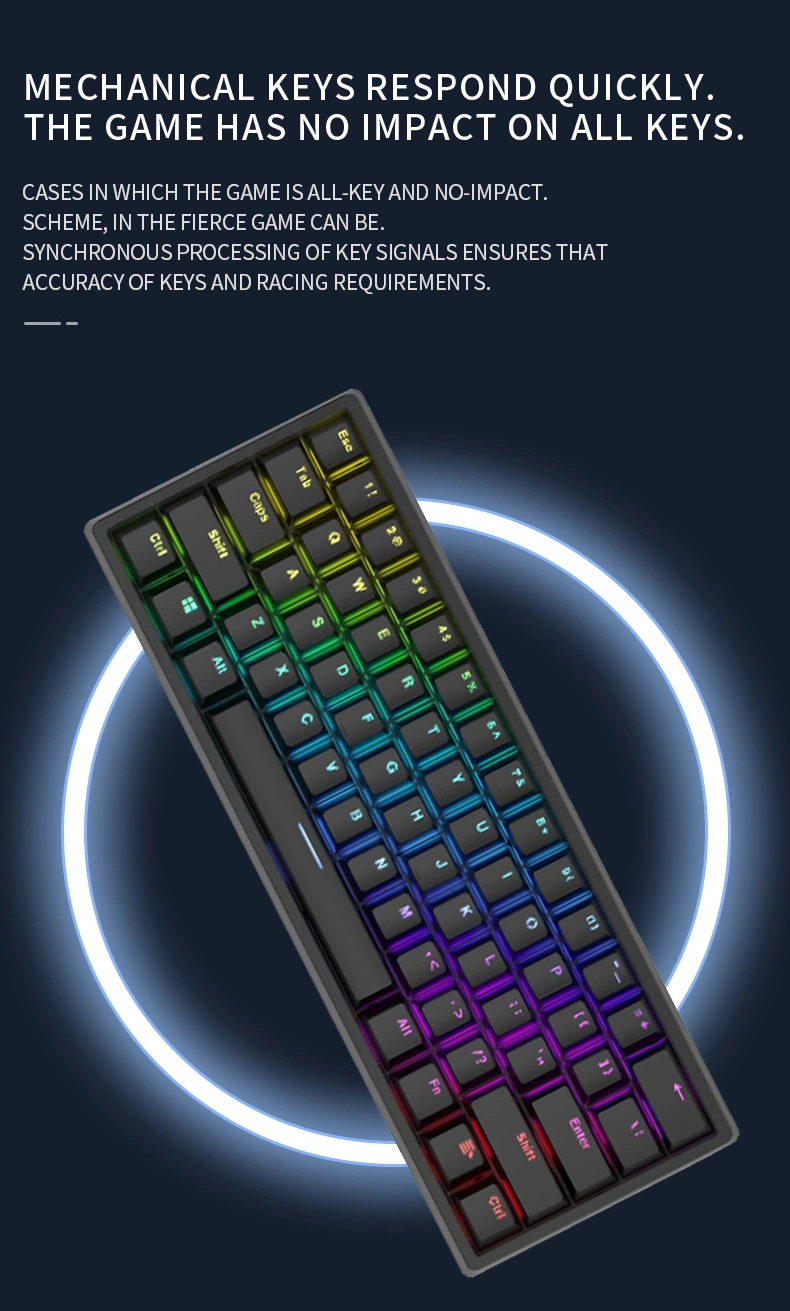 Jq305L Single-Channel Character Luminescence High Quality Gaming Keyboard Blue Switches 7-Color RGB Backlit Mechanical Single-Channel Character Luminescence