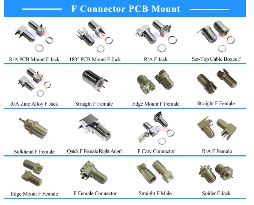 90 Degree Electrical Waterproof RF Coaxial F Type PCB Mount Female Jack Right Angle Connector