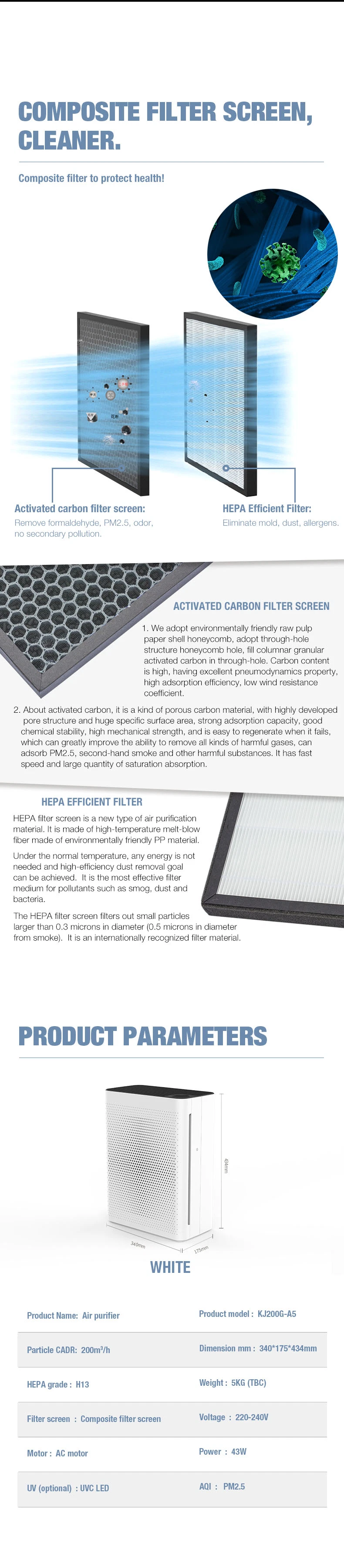 China Manufacturer of Home Air Cleaner HEPA Filter Change Air Purifier