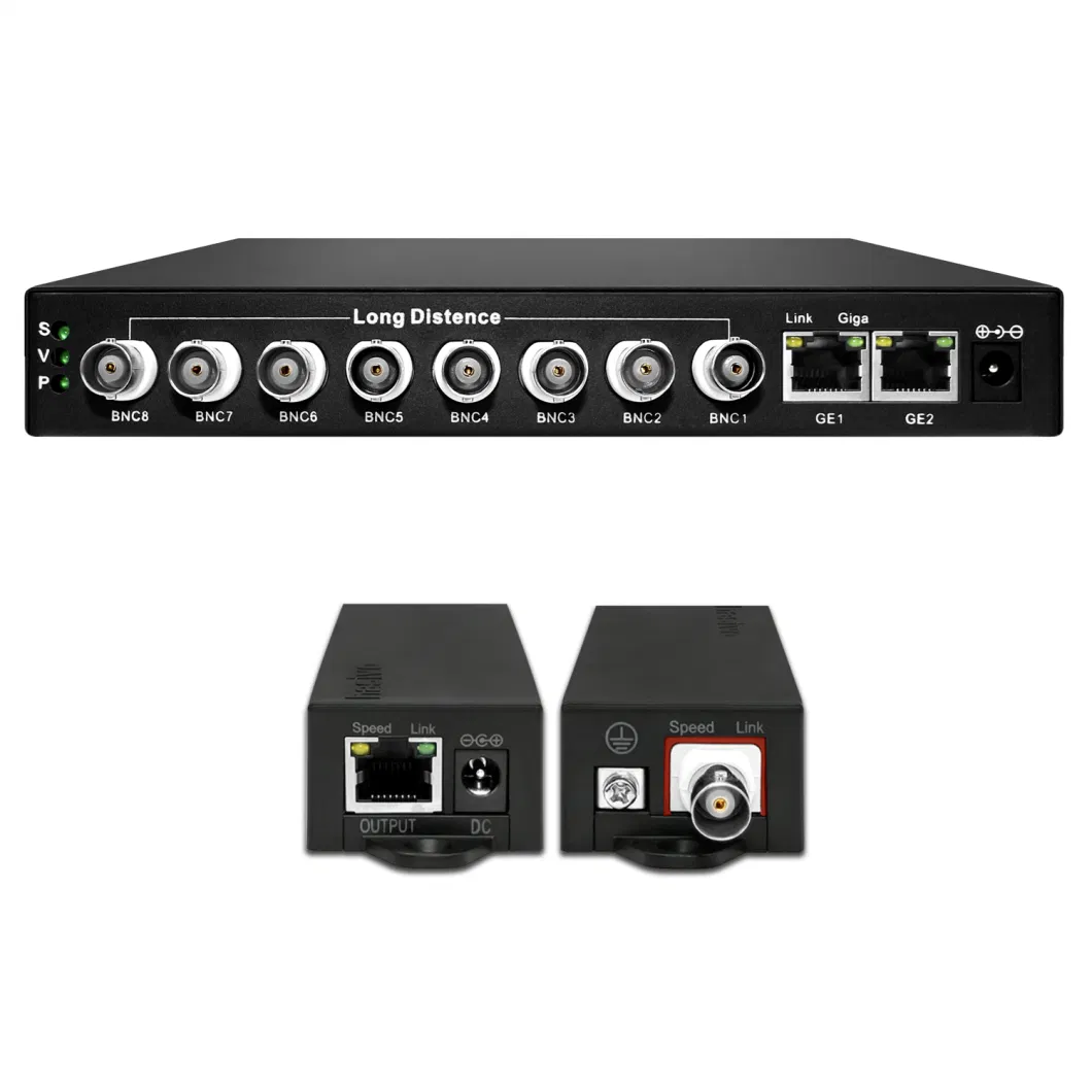 8 Port BNC Coaxial Network Switch 10/100Mbps with 2 Gigabit Uplink