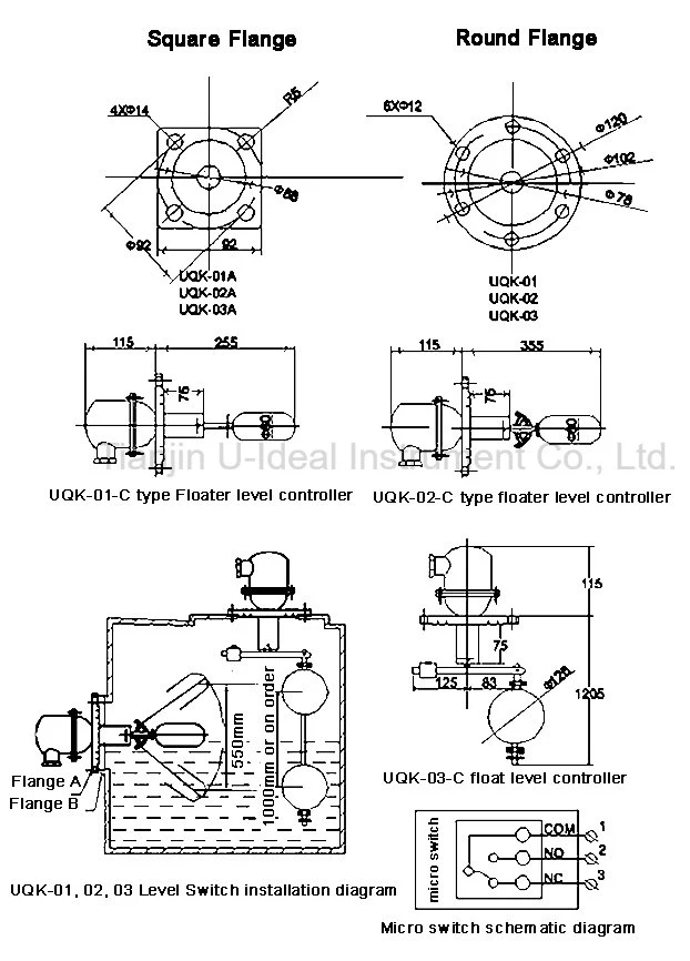 Side/Vertical Installation Water Tank Level Controller, Floating Water Level Sensor Switch