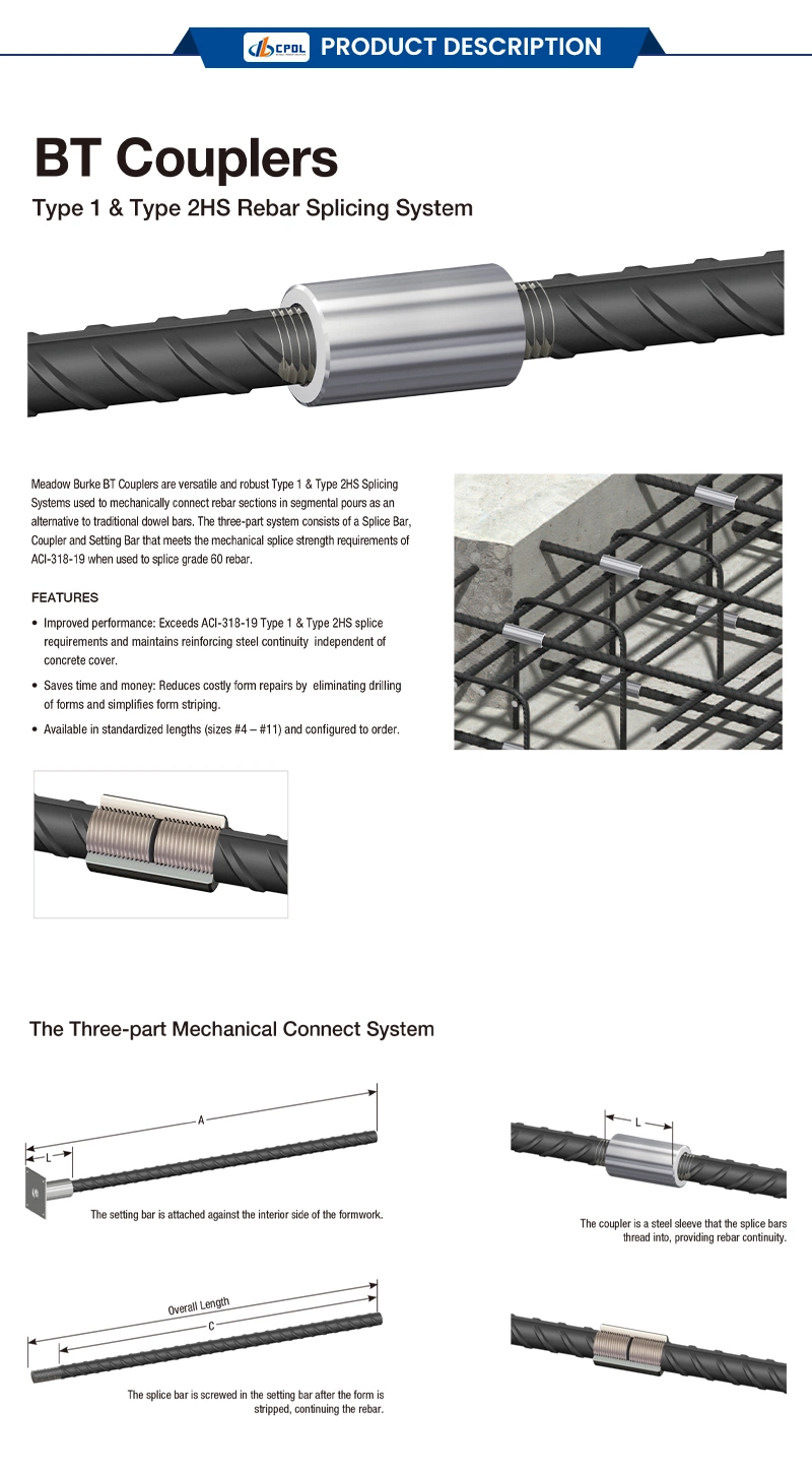 Threaded Rebar Mechanical Connector Coupler in Building Material Rebar Coupler