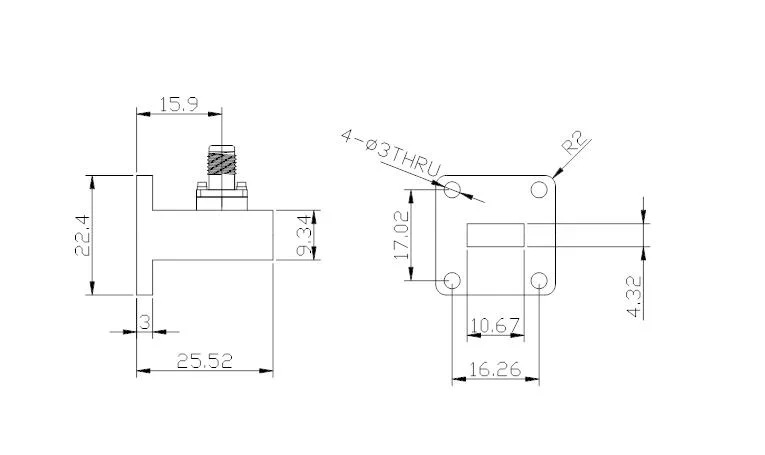 Wr42 18-26.5GHz Yuecome Waveguide to Coaxial Adaptor 2.92 / Female Type