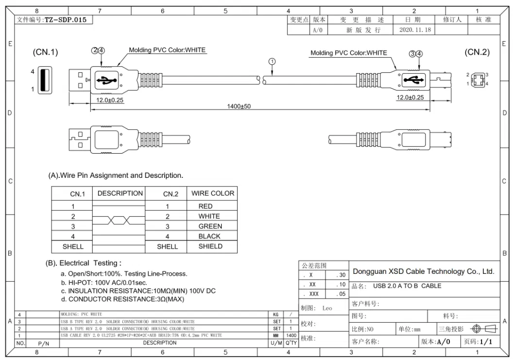 USB Cable Type a to Type B Male 1m 3m 5m Type B Port for Printer