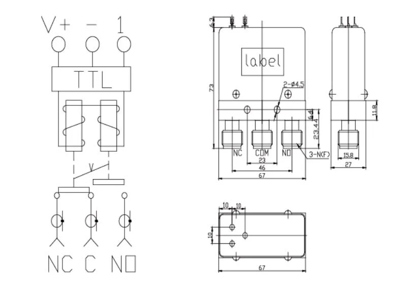 DC-18GHz 55-70dB Isolation Without Termination &amp; with Ttl N Type Spdt Coaxial Switch