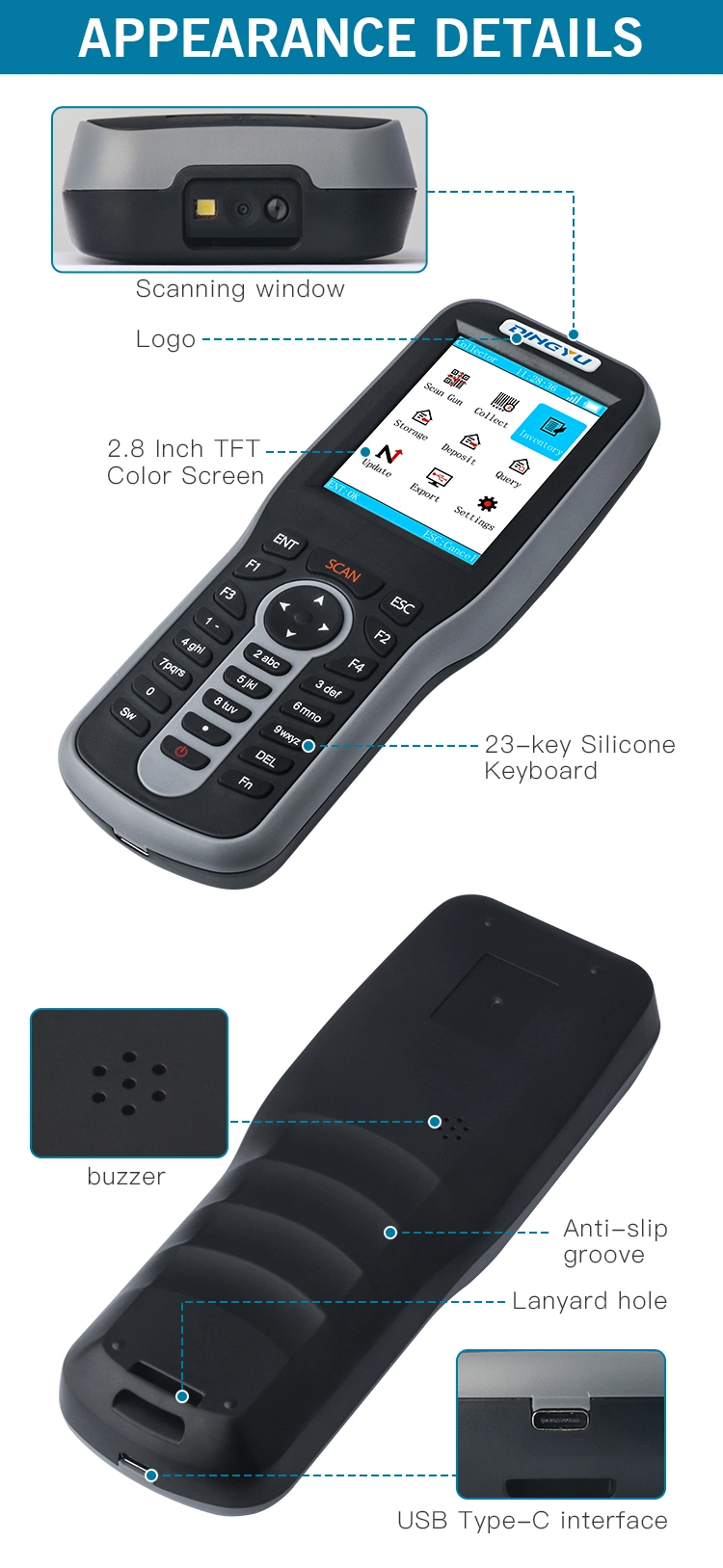 Portable Handheld PDA Scanner 1d 2D Barcode Wireless 2.4G Data Collector