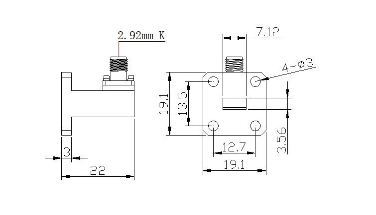 Wr28 26.5-40GHz Yuecome Waveguide to Coaxial Adaptor 2.92 / Female Type