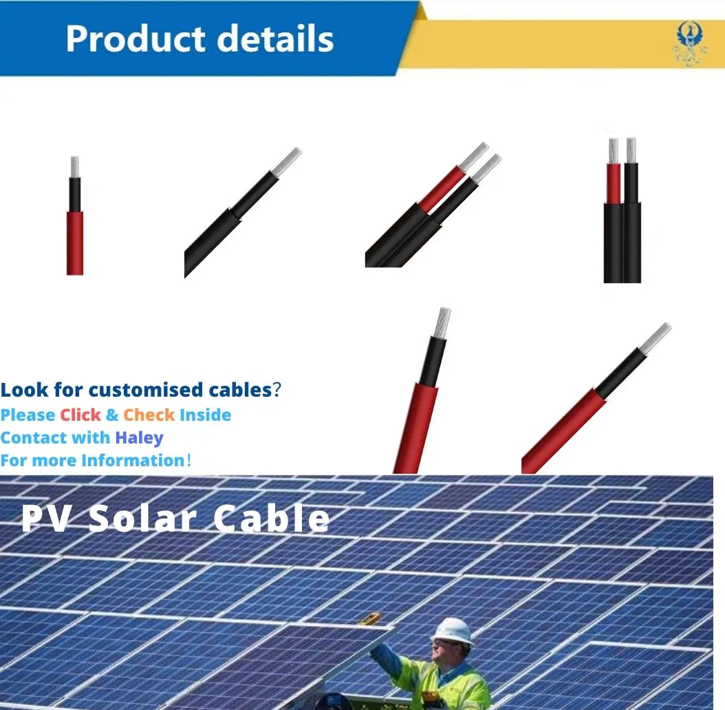 Photovoltaic PV H1z2z2 Flexible Solid PVC Coated Insulated Copper Control Flat Round Coaxial Flat Welding Electrical Electric Wire Solar Cable
