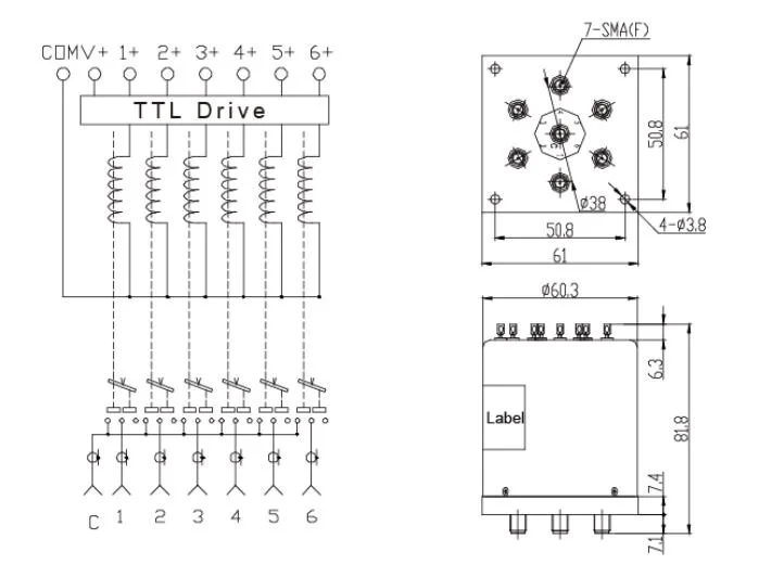 DC-18GHz RF Microwave Without Termination &amp; with Ttl Sp3-6t Latching Coaxial Switch