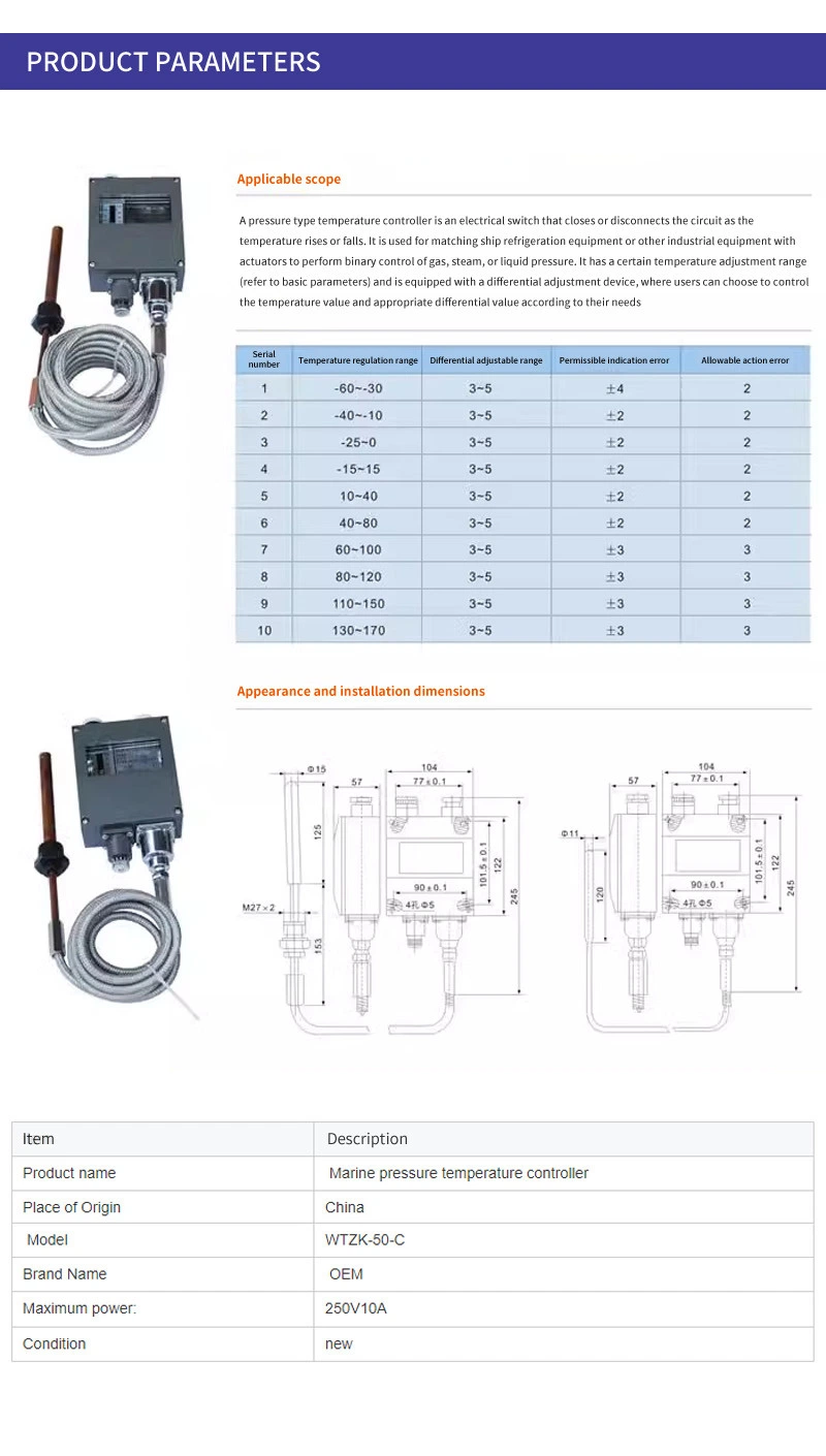 Wtzk-50-C Mechanical Type Temperature Switch