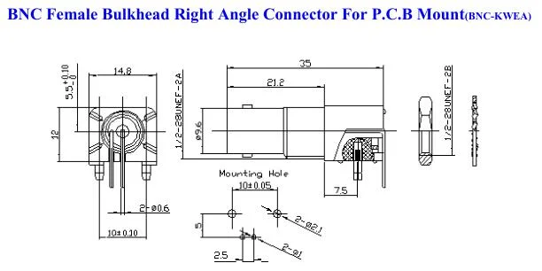 90 Degree Electrical Waterproof BNC Female Bulkhead Right Angle PCB Mount RF Coaxial Connector