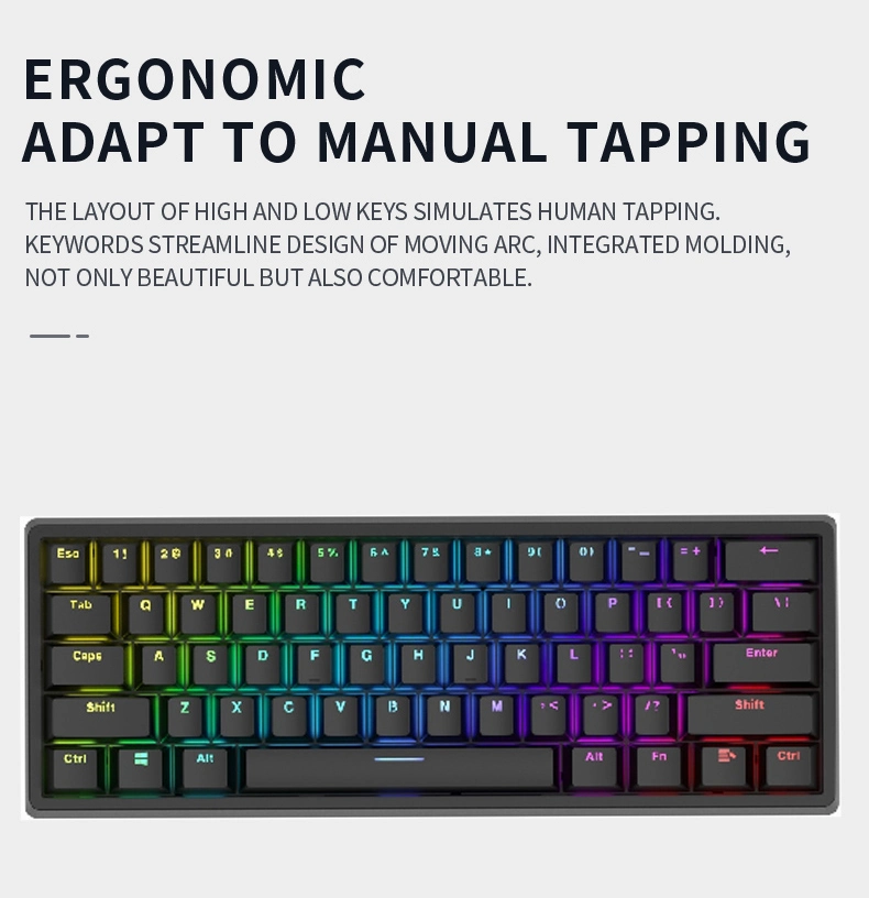 Jq305L Single-Channel Character Luminescence High Quality Gaming Keyboard Blue Switches 7-Color RGB Backlit Mechanical Single-Channel Character Luminescence