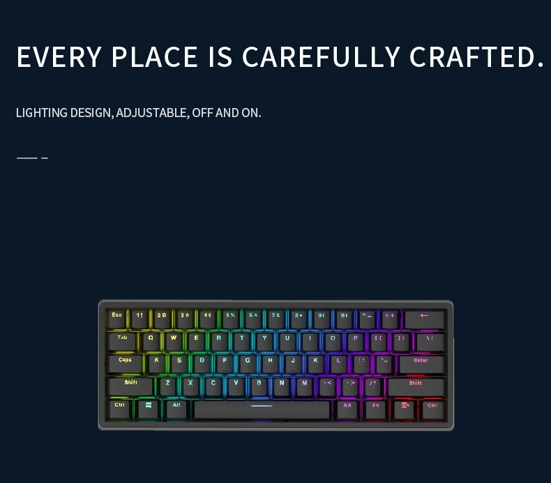 Jq305L Single-Channel Character Luminescence High Quality Gaming Keyboard Blue Switches 7-Color RGB Backlit Mechanical Single-Channel Character Luminescence