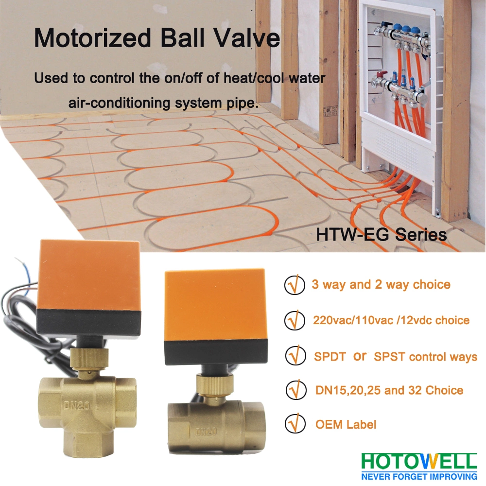 3-Wire 2/3 Way Spdt Electric Brass Motorized Floating Ball Valve