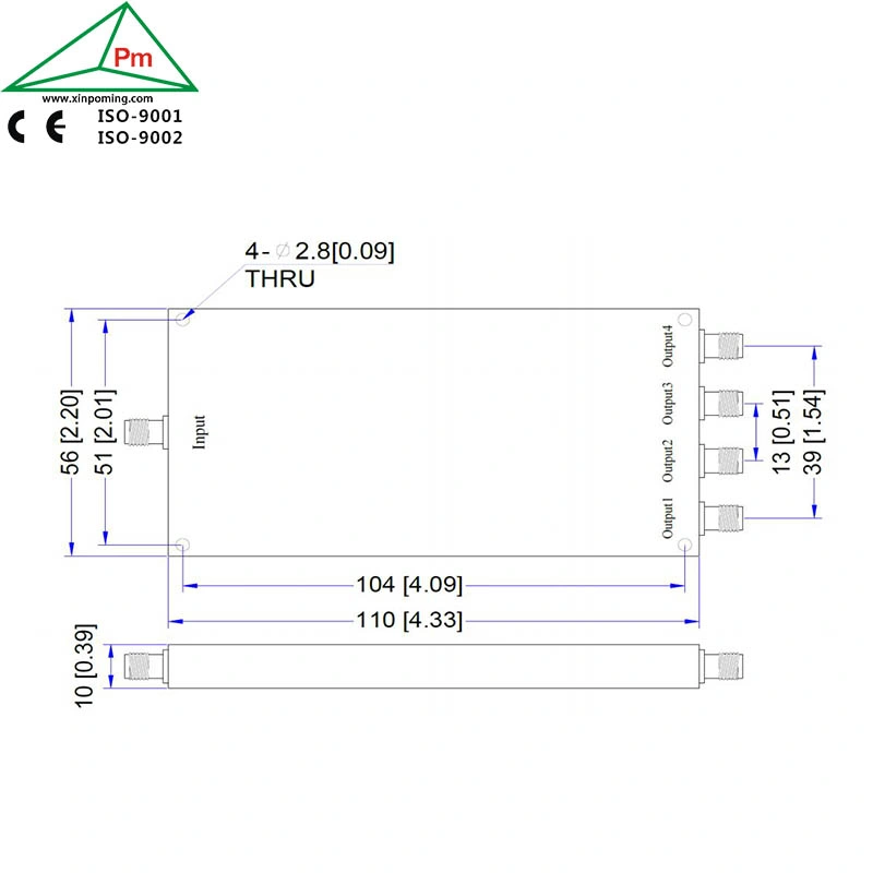 Aluminium RF Microstrip 4 Way 30W Coaxial Power Splitter Divider 50 Ohm 0.5 to 8 GHz with Factory Price