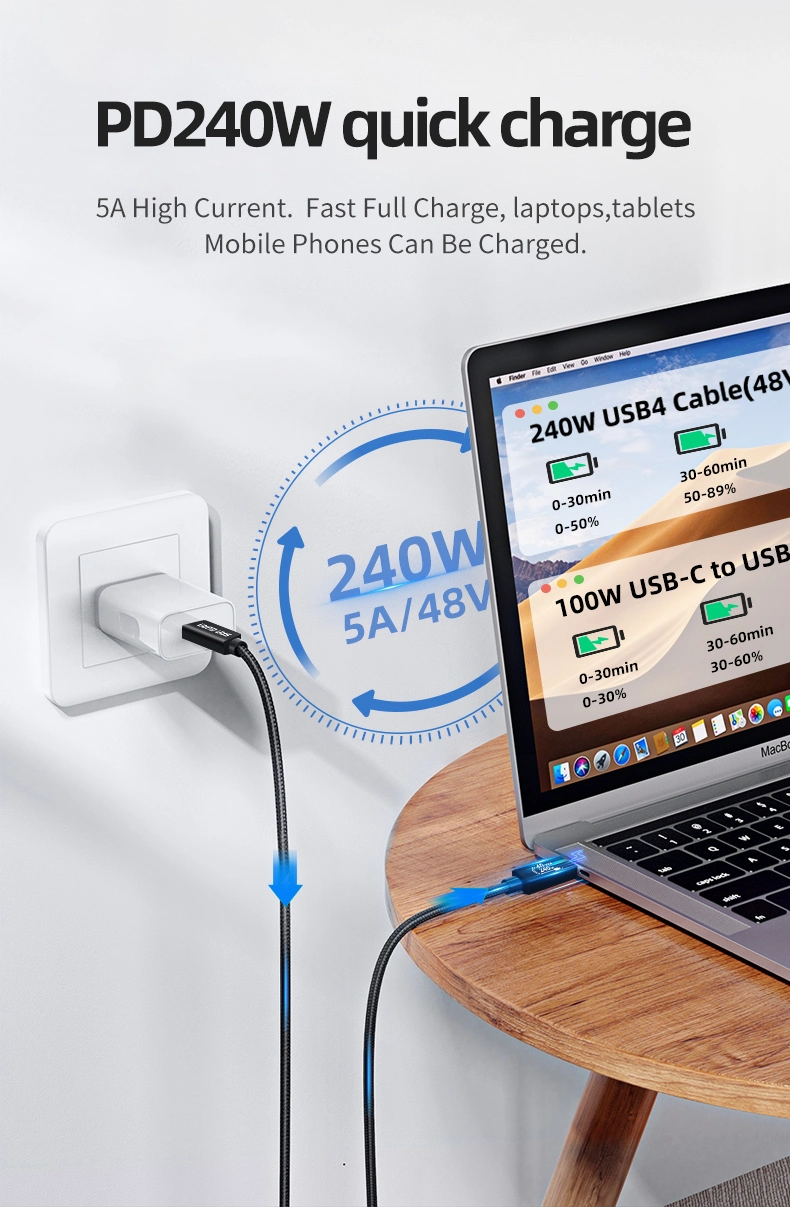 USB 4.0 Type C to USB Tipo C Pd 240W Fast Charging Cable 40gbps Data Cabo Video Output USB4 Cable for Thunderbolt 3 Kabel