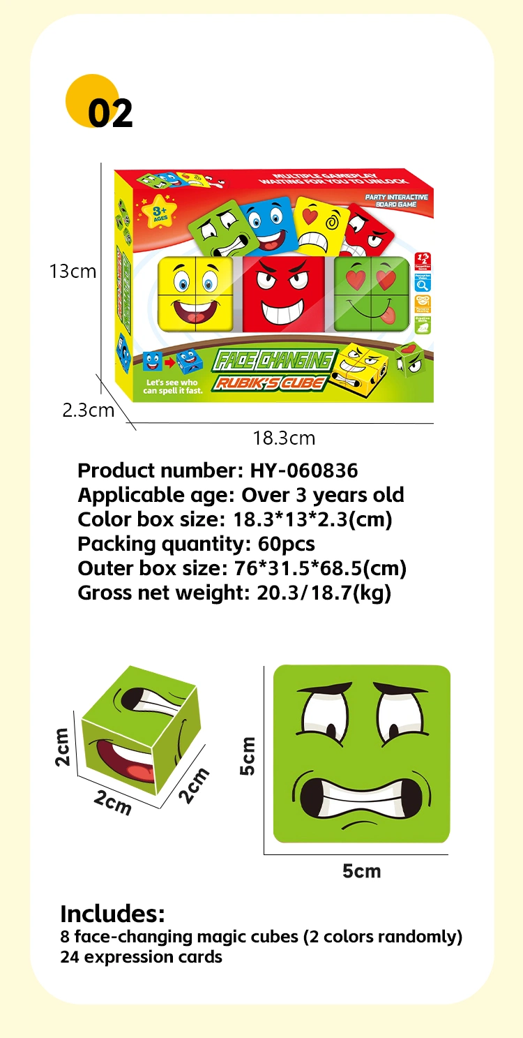 Reactivity Training Face Expression Change Cube Card Matching Speed Competition Party Family Interactive Board Game Toy for Kids