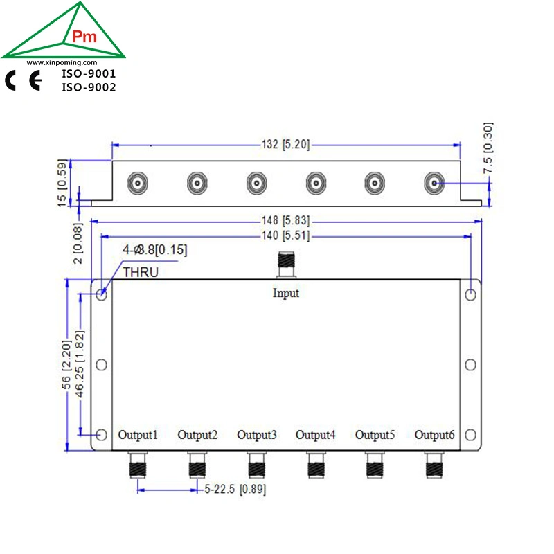 100-1500 MHz 2.2dB Insertion Loss 50ohm 6 Way RF Coaxial Power Splitter Power Divider