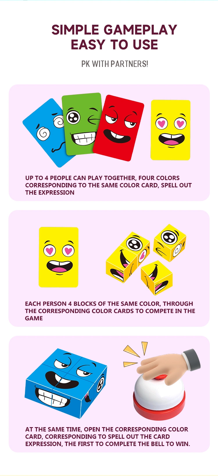 Reactivity Training Face Expression Change Cube Card Matching Speed Competition Party Family Interactive Board Game Toy for Kids