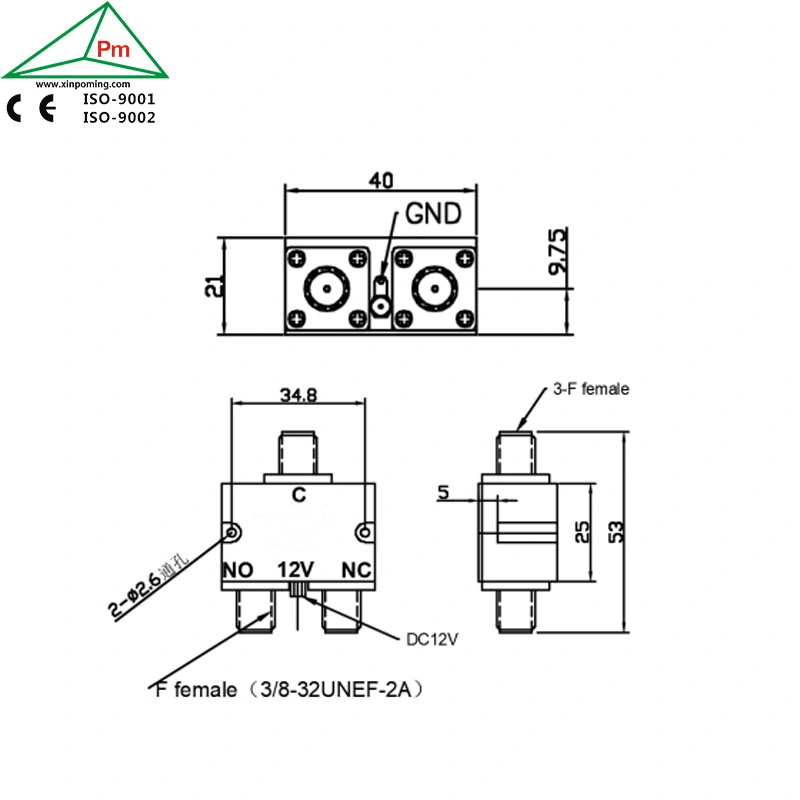 DC-3GHz 75ohm Failsafe Spdt Relay with SMA Female Connector RF Electromechanical Switch 5 Ms Switching Time