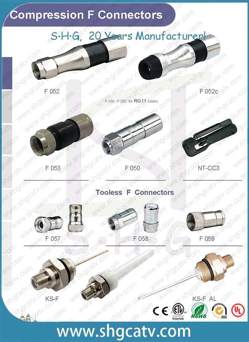 RF Compression Connector for Coaxial Cable RG6/Rg59/Rg11