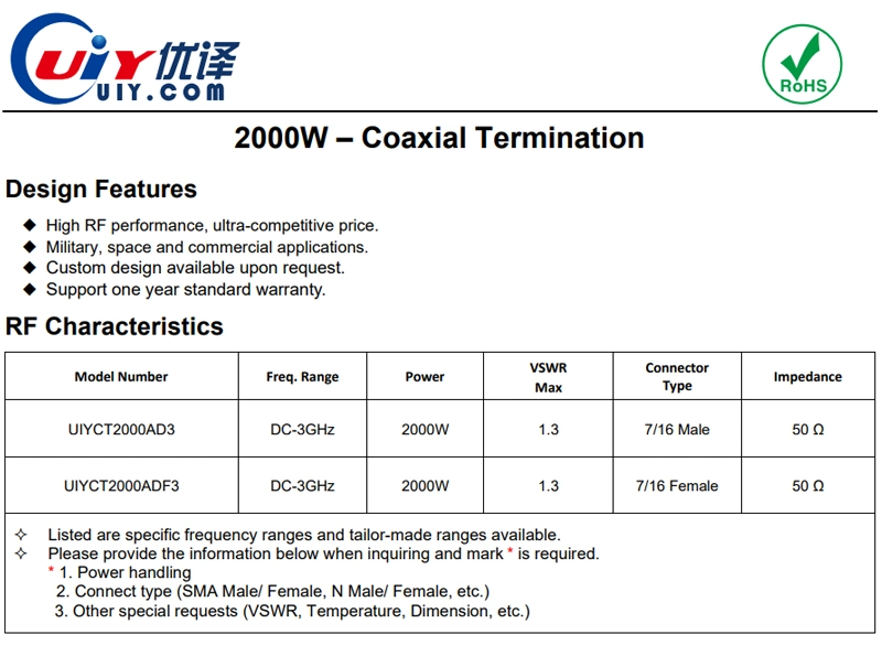 2000W Terminator UIY DC-3GHz 50ohm RF Termination 2KW Dummy Load