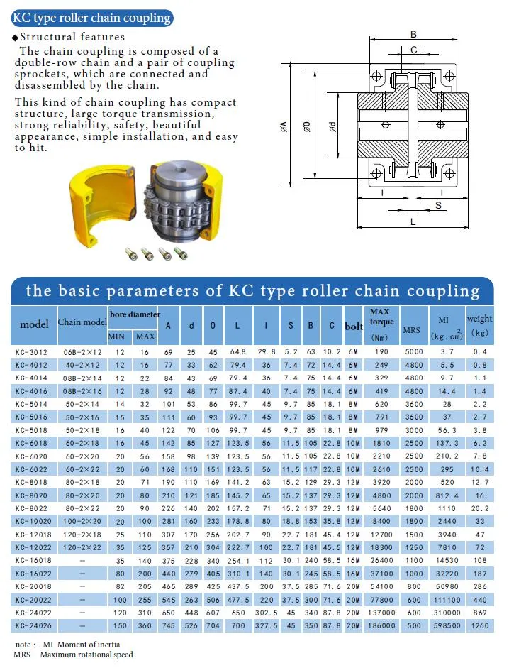 Kc Series Steel Casting Flexible Sprocket Roller Chain Coupling for Mining Machinery