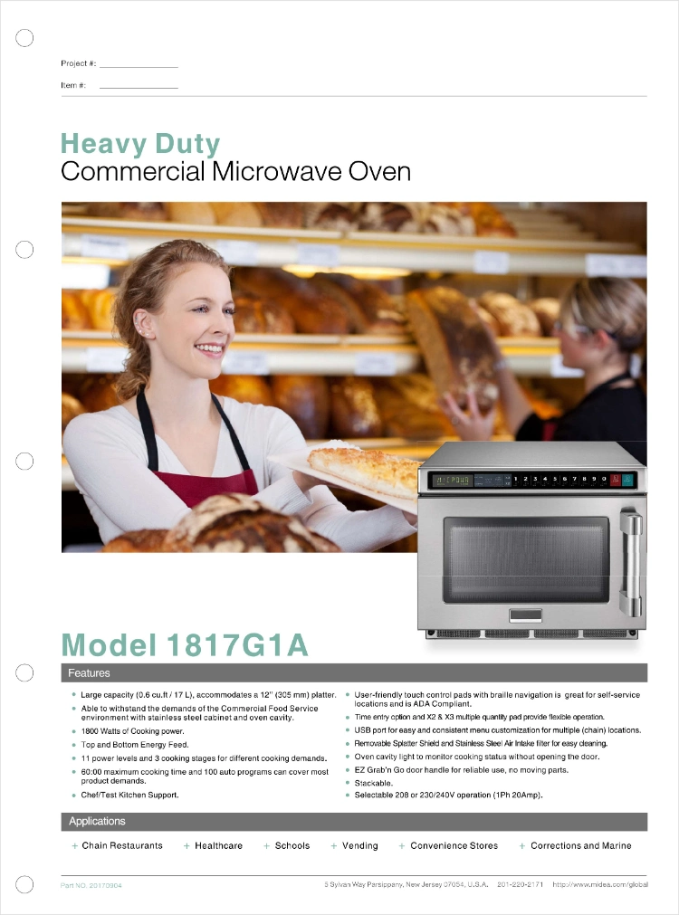 0.6 Cu. FT/17L 1200W Stainless Steel Commercial Microwave Oven for Restaurant