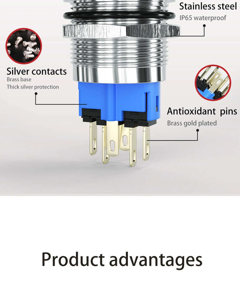 Spdt Stainless Steel Anti Vandal Shell Equipment Start Stop 22mm Latching Push Button Switch 2 Pins