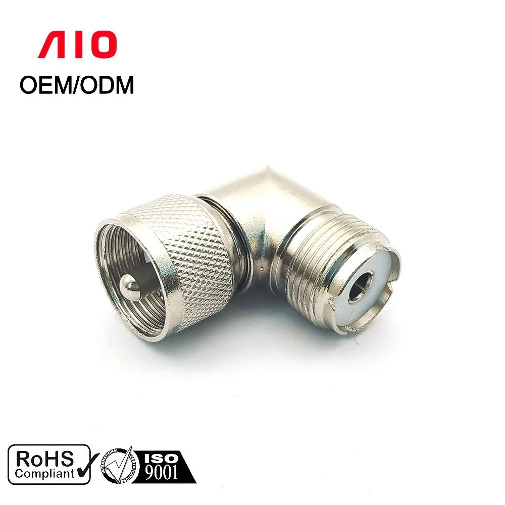 UHF Male Crimp Connector Pl-259 90-Degree Right Angle Adapter Rg58 Rg142 LMR195 Silver Coaxial Cable for RF Applications