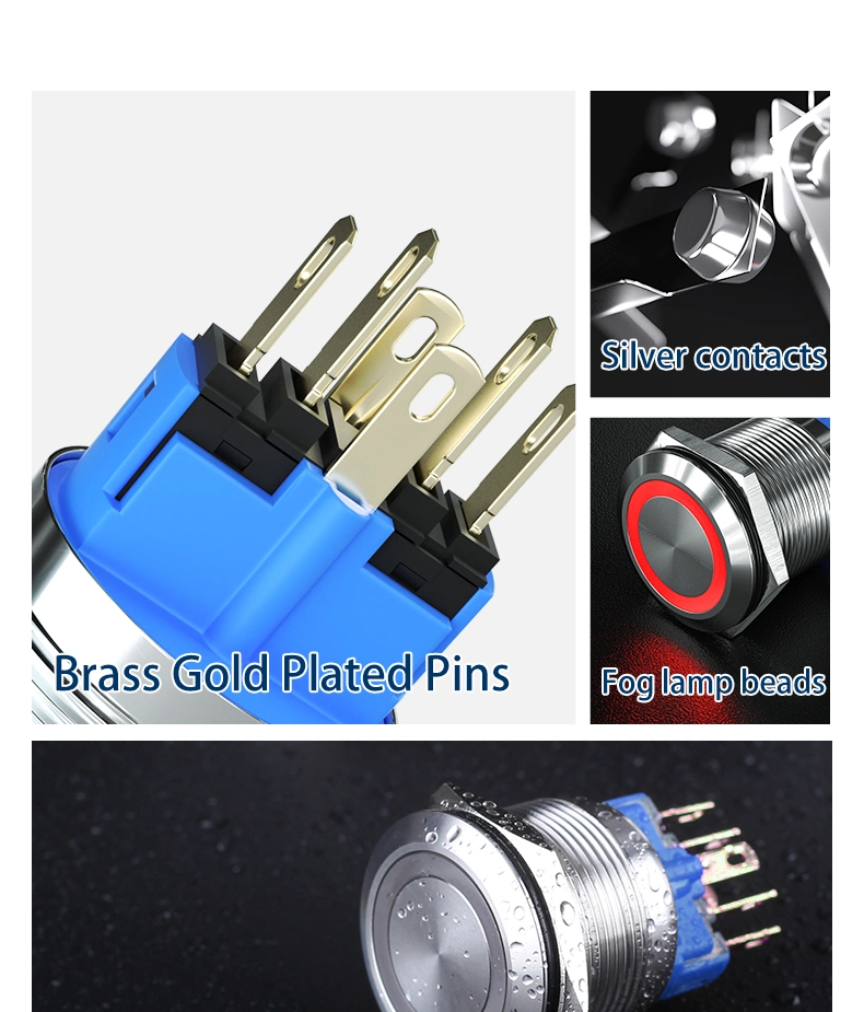 Spdt Stainless Steel Anti Vandal Shell Equipment Start Stop 22mm Latching Push Button Switch 2 Pins