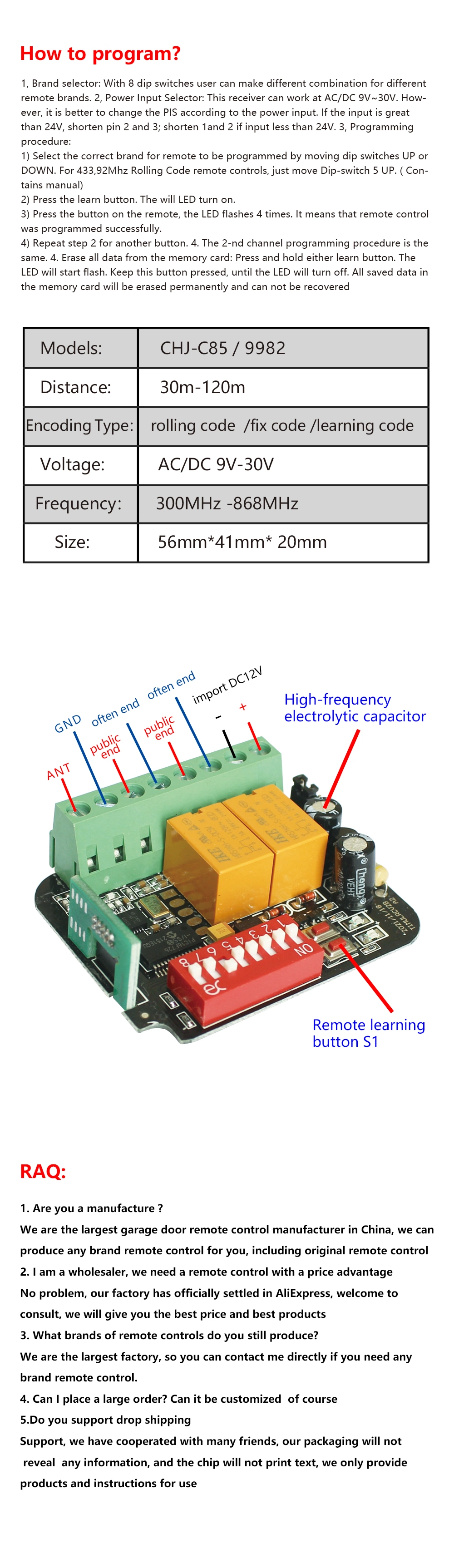 Best Garage Door Remote Control Receiver Multifrequency 300-868MHz Receiver Rolling Code