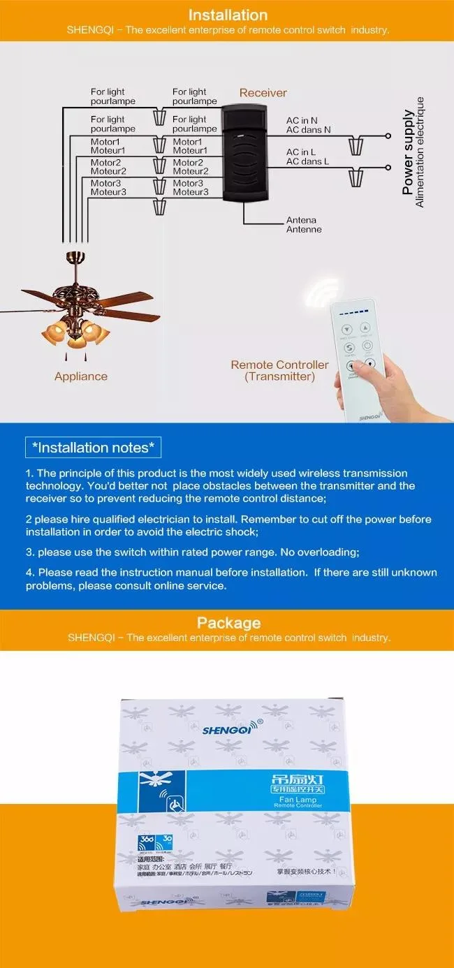 Factory Wholesale Light RF Wireless Remote Control Switch for Ceiling Fan