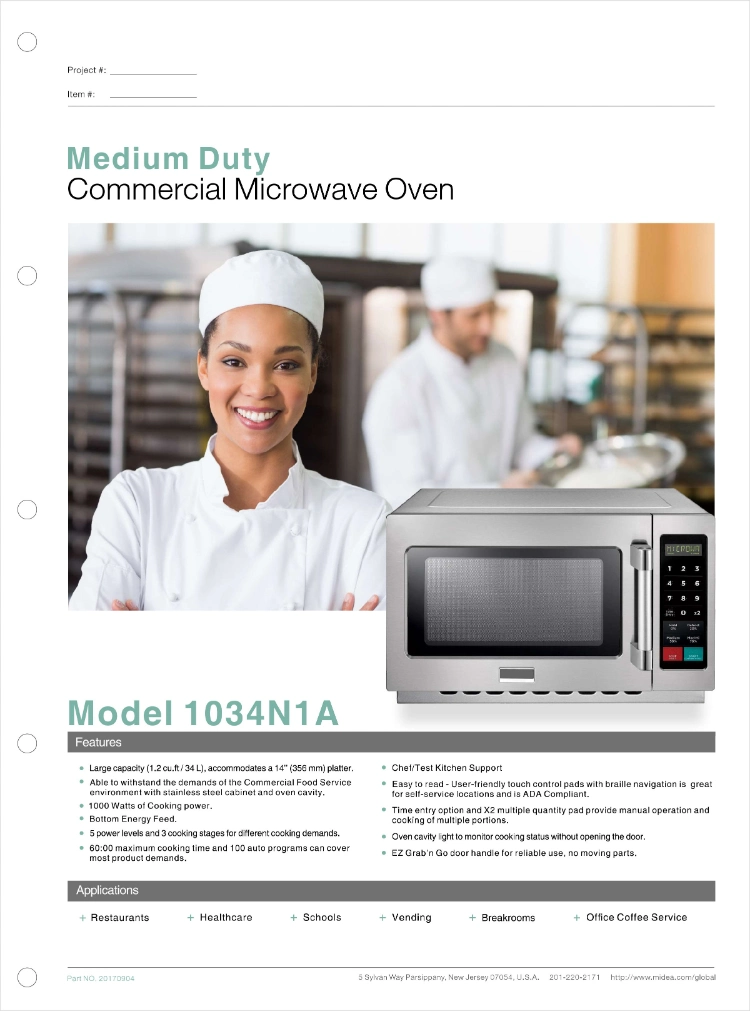 34L 1000W Large Capacity Commercial Microwave Oven