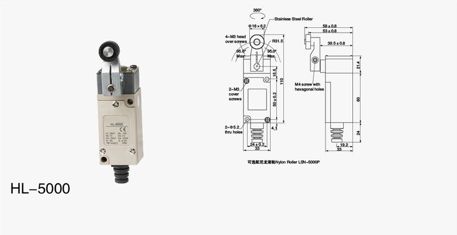 Hl-5000 Safety High Mechanical Strength Waterproof Metal Base Roller Lever Limit Switch Elevator