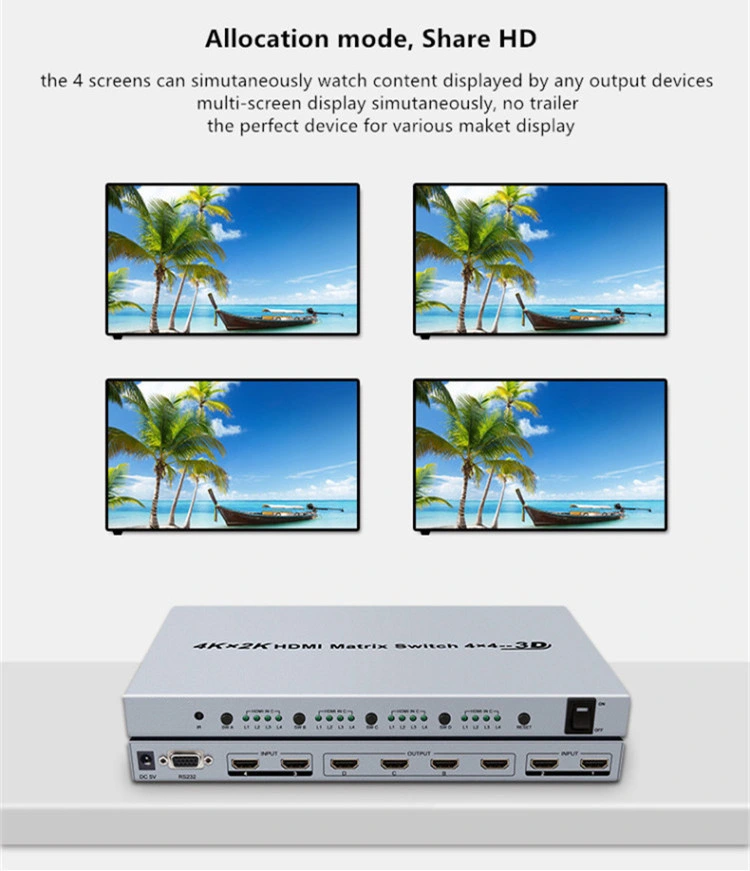 3D 4kx2K HDMI Matrix Switcher 4 in 4 out HDMI Matrix Switch 4X4
