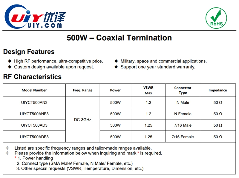 DC-3GHz 500W Dummy Loas RF Coaxial Termination N 7/16 Terminator