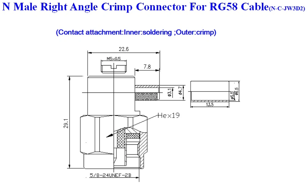 90 Degree Electrical Rg58 Cable Rubber Ring RF Coaxial Type N Male Plug Right Angle Crimp Connector