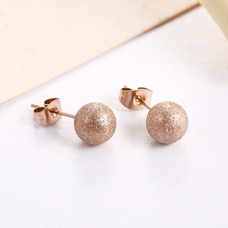 Korean Minimalism Rose Gold Plated Geometric Ball Earring Stainless Steel Frosted Round Bead Stud Earrings Jewelry for Women