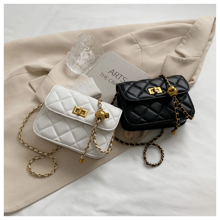 Gold Mental Ball Versatile Rhombus Small Chain Versatile Solid Color Square Bag