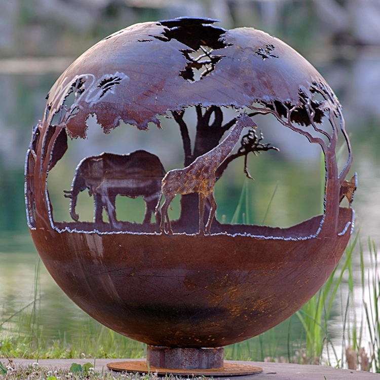 Outdoor Camping Wildlife Corten Steel Sphere Fire Pit