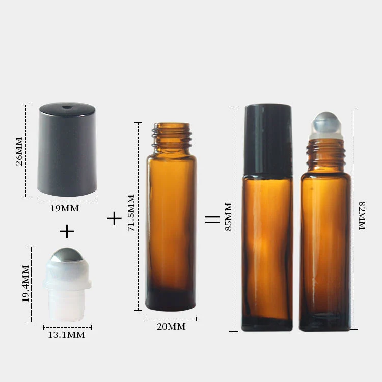 10ml Thick Glass Amber Roll on Bottles Empty Essential Oil Perfume Bottles with Metal Roller Ball