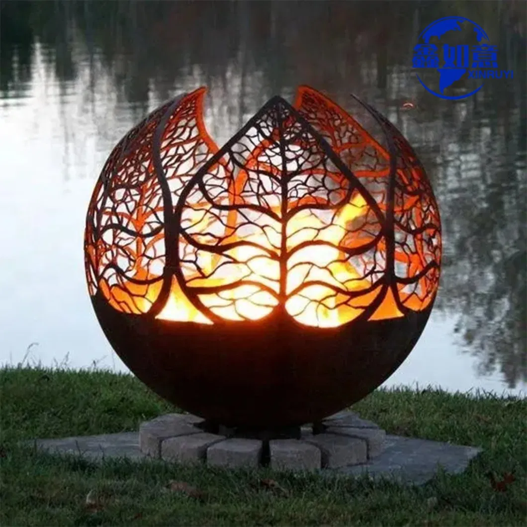 Laser Cut Unique Design Fire Globe Bowl Wood Burning Corten Steel Fire Ball
