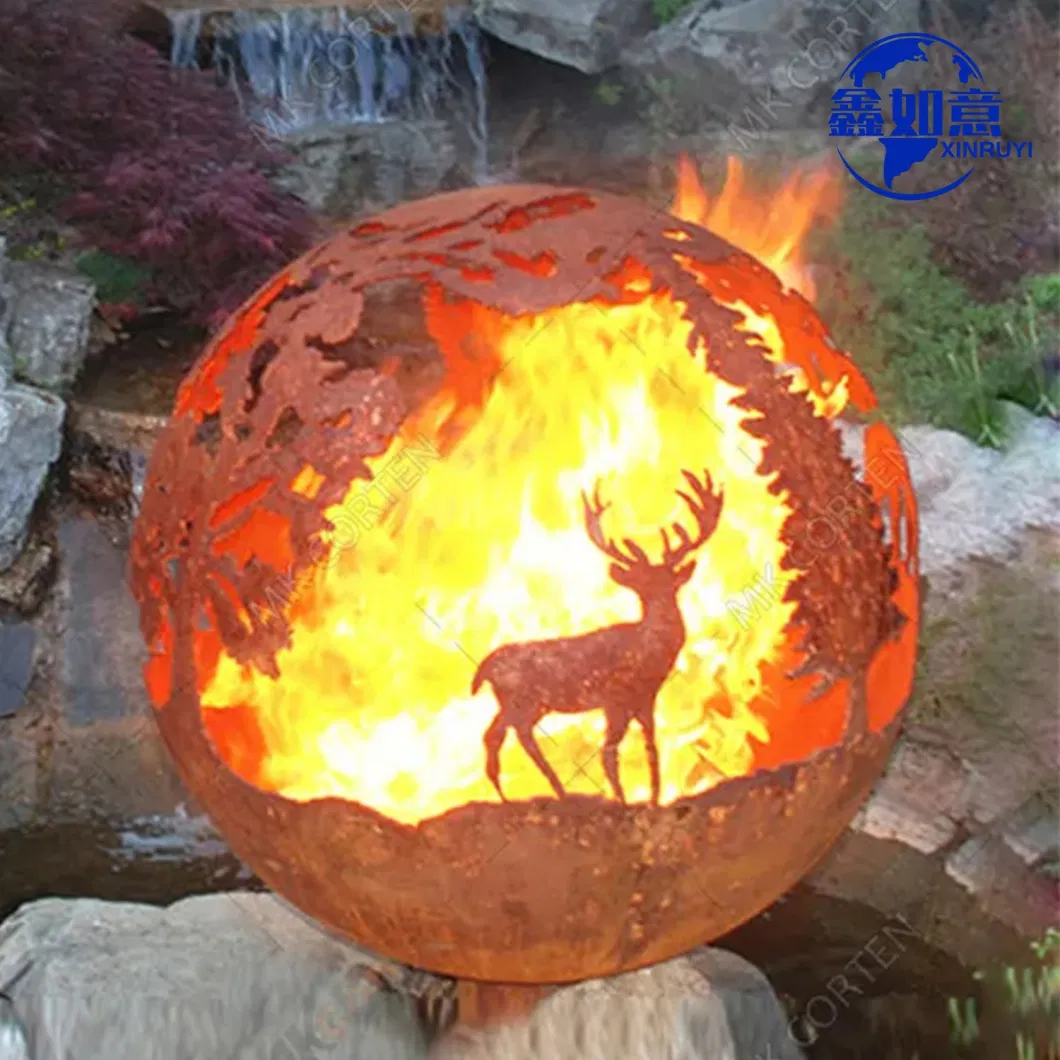Laser Cut Unique Design Fire Globe Bowl Wood Burning Corten Steel Fire Ball