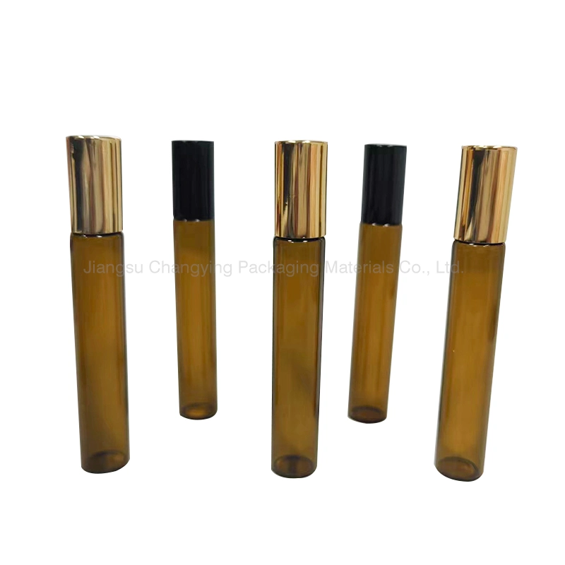 Wholesale Empty Essential Oil Perfume 1ml 3ml 5ml 10ml Amber Glass Roll on Bottle with Metal Roller Ball