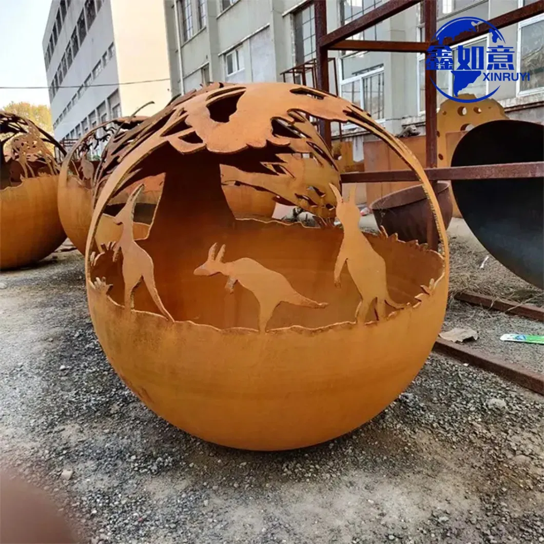 Laser Cut Unique Design Fire Globe Bowl Wood Burning Corten Steel Fire Ball